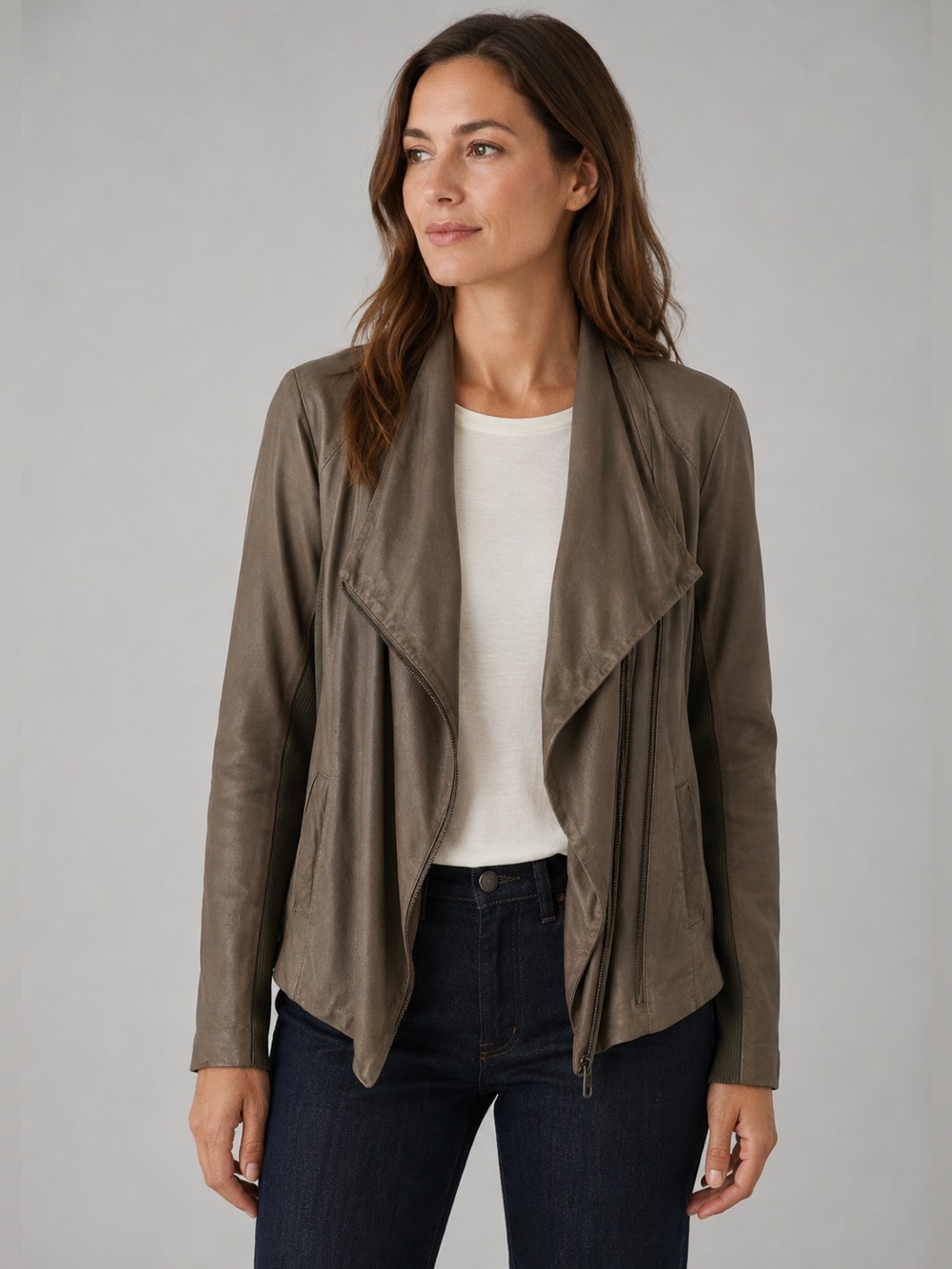 Vince Leather Draped Collar Asymmetrical Zip Moto Jacket size medium
